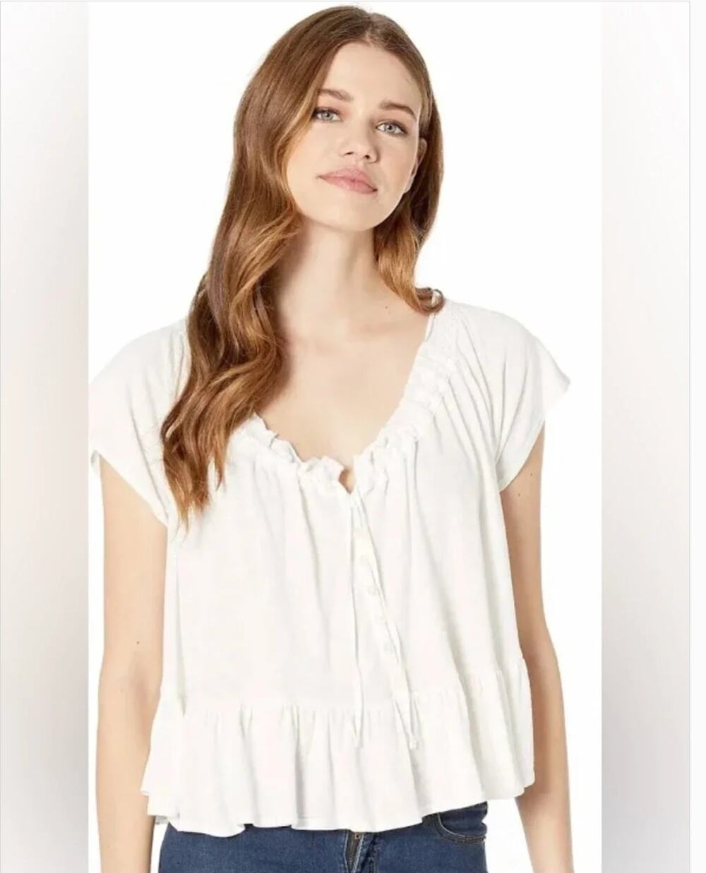 NWT new Free People White Charlie boho peasant blouse size large L
